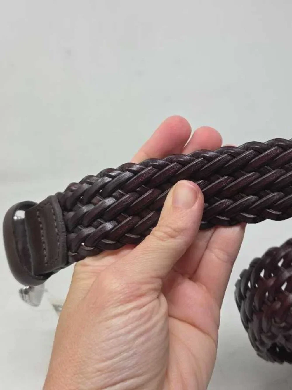 New S Anthropologie western buckle woven leather belt in dark brown